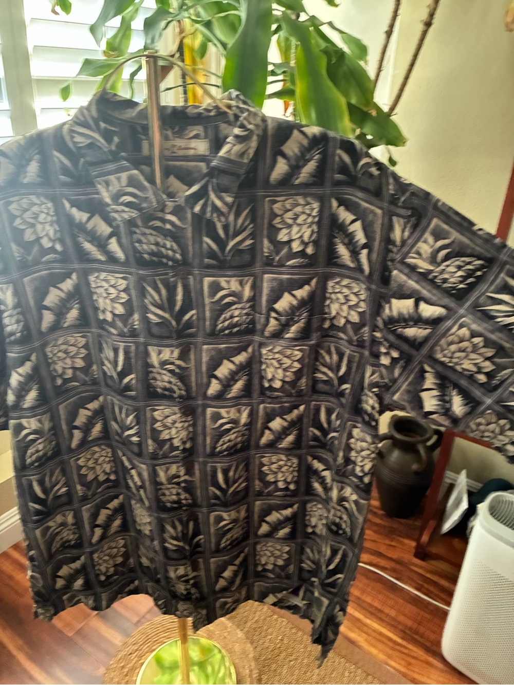 Tommy Bahama Black and Gray Floral Panel Button-Up Shirt
